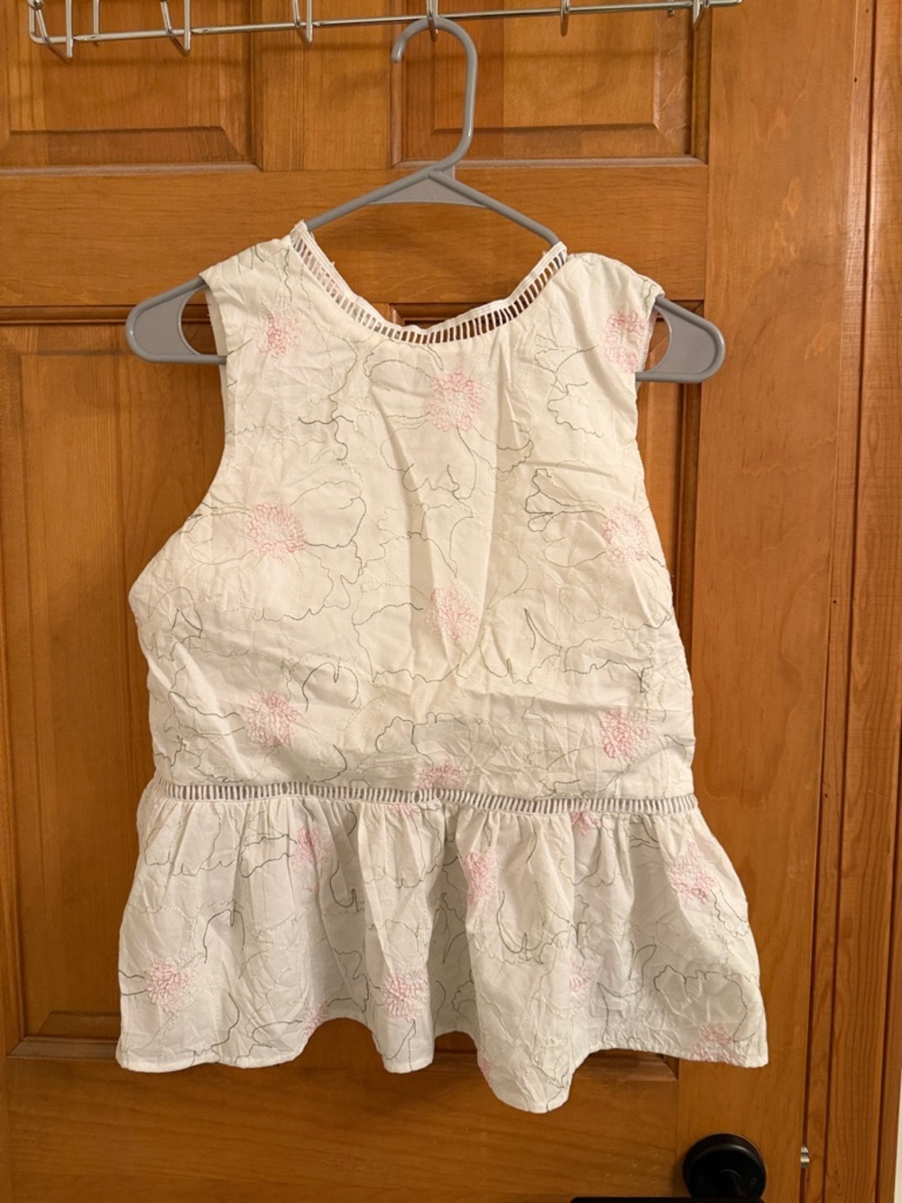 Endless Rose White Eyelet Peplum Tank with Pink Floral Embroidery